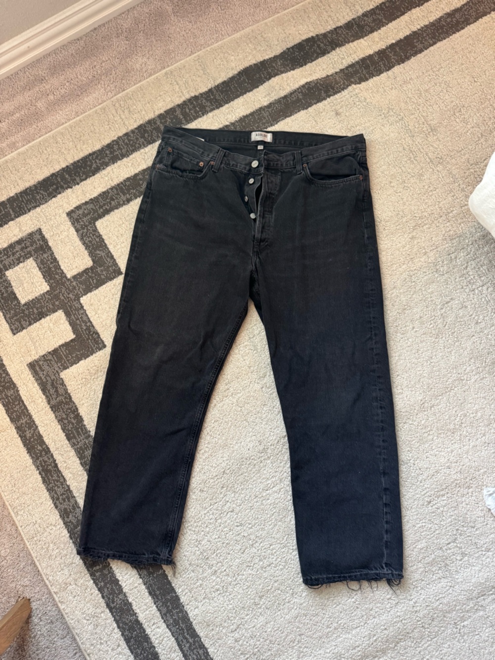 AGOLDE Black Men's Button-Fly Jeans - Raw Hem